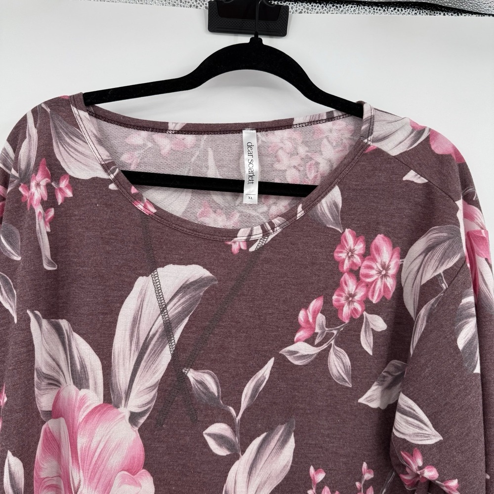 Dear Scarlett Shirt Womens XL Purple Pink Floral Knit Tunic Spring Basic Boxy - Picture 2 of 8